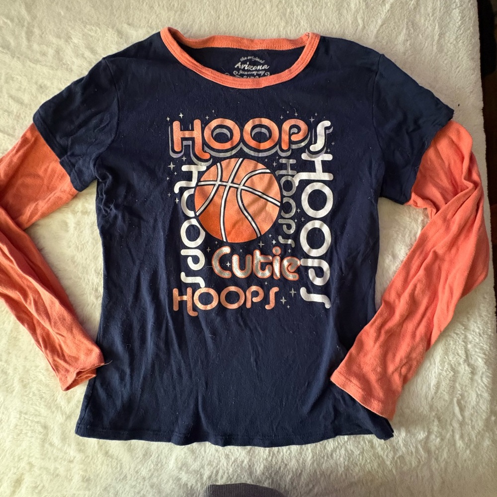 Arizona Jean Company Kids Navy and Coral Hoops Tee